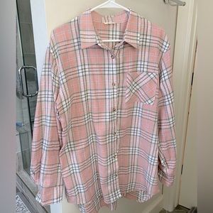 Really soft, lightweight pink flannel boyfriend shirt